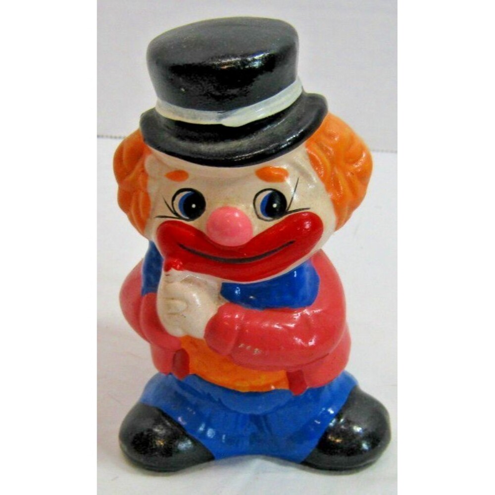 Vintage Clown Bank Chalkware Hand Painted Orange Hair Pink Jacket 6” No Stopper